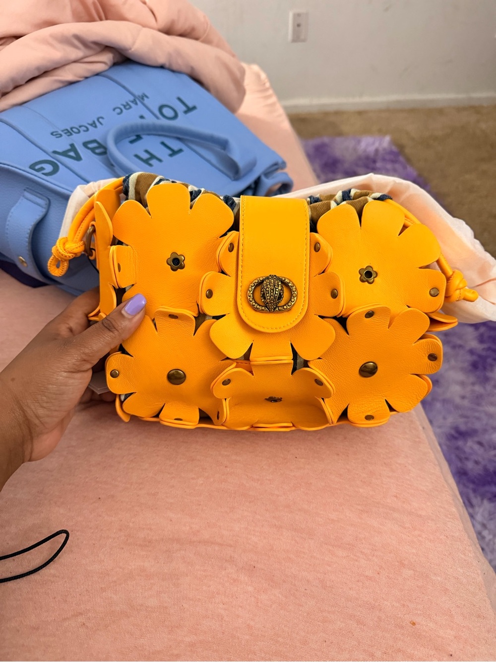 Kurt Geiger Yellow Floral Appliqué Mini Shoulder Bag